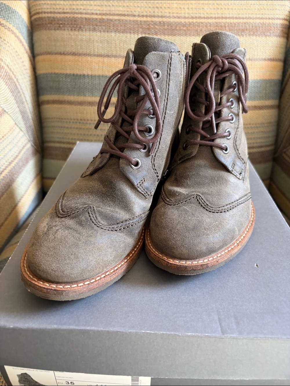 Ecco Women's Sartorelle 25 Tailored Sueded Ankle Boots Tarmac Olive Green Brown